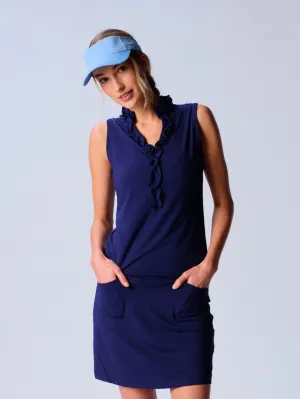 Sleeveless Ruffle Top In True Navy