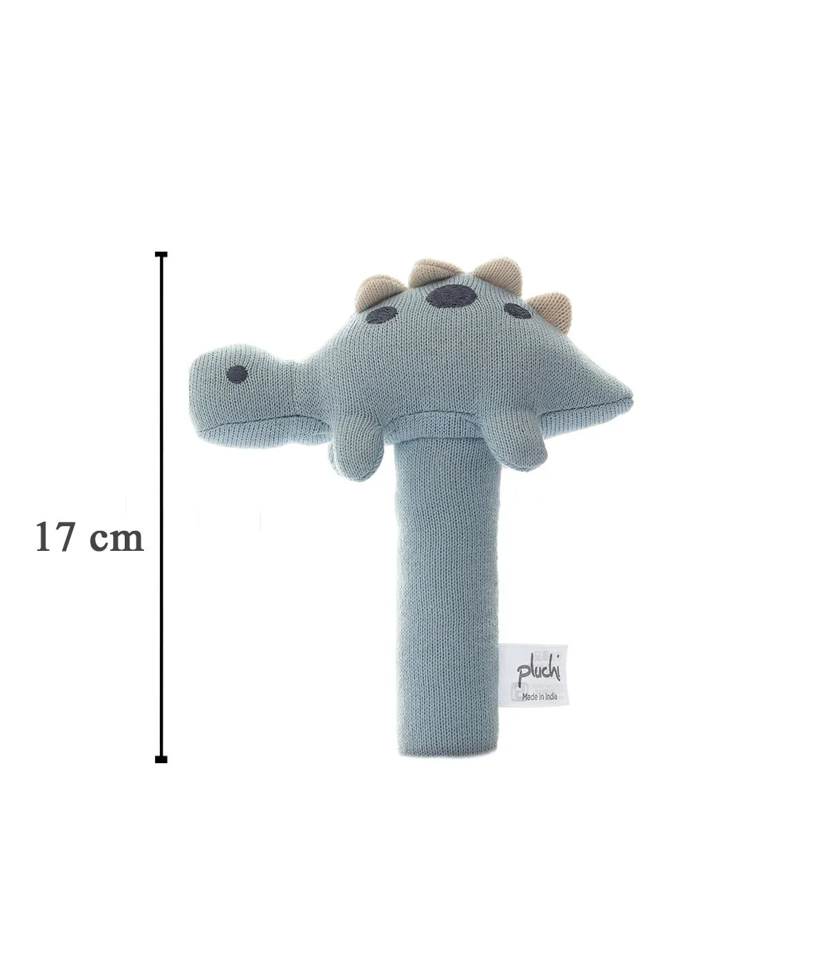 Stego Dino Cotton Knitted Stuffed Soft Rattle Toy (Baby Blue)