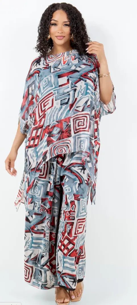 Take Me to the Center of the Maze Pacifica Top & Palazzo Pants Set Boho Hippie Chic Resort Wear Sml-3X 