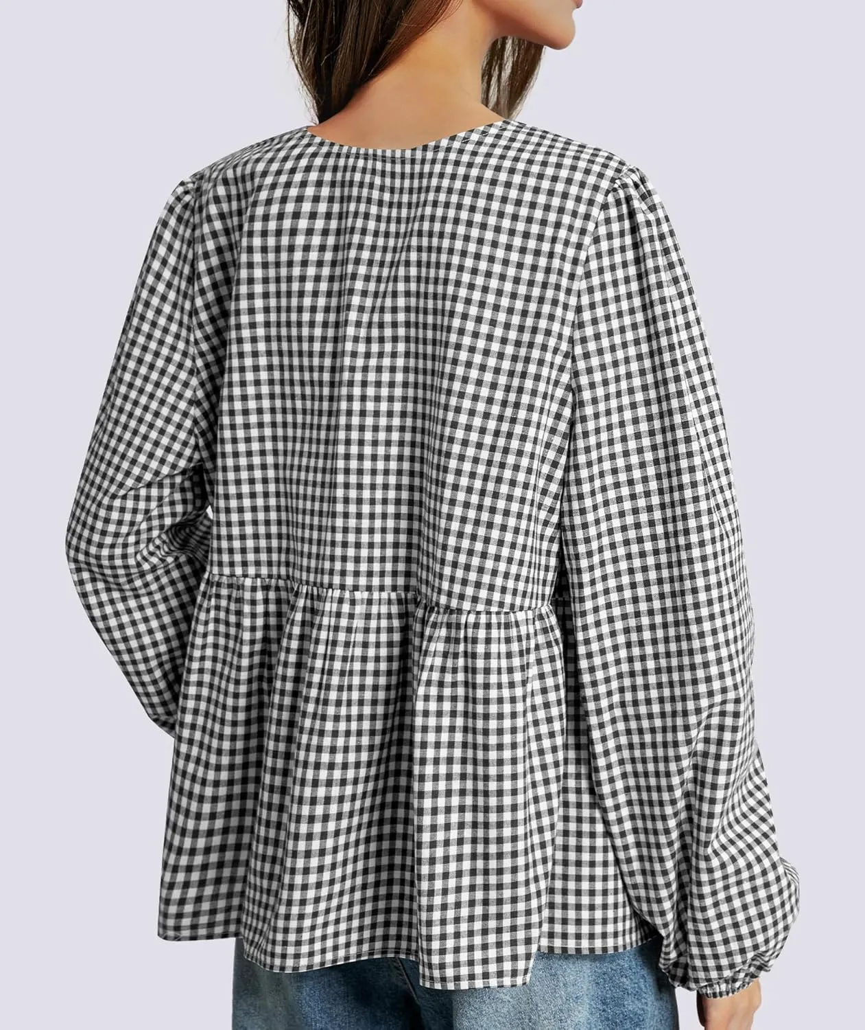 Tie Front Tops for Women Puff Long Sleeve Shirt Peplum Hem Cute Babydoll Blouse Y2k Going Out Tops