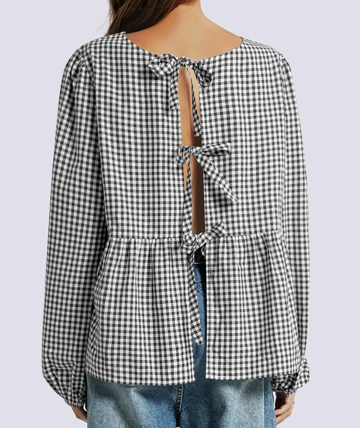 Tie Front Tops for Women Puff Long Sleeve Shirt Peplum Hem Cute Babydoll Blouse Y2k Going Out Tops