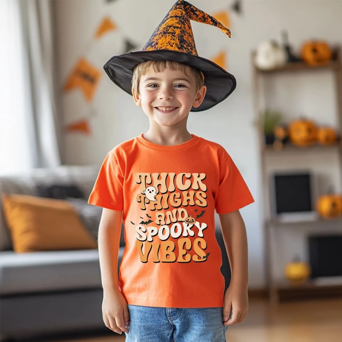 Toddler Boys Girls Halloween Shirt Skeleton Ghost T-Shirts Boo Tees Spooky Tops Short Sleeve 2-12 Years