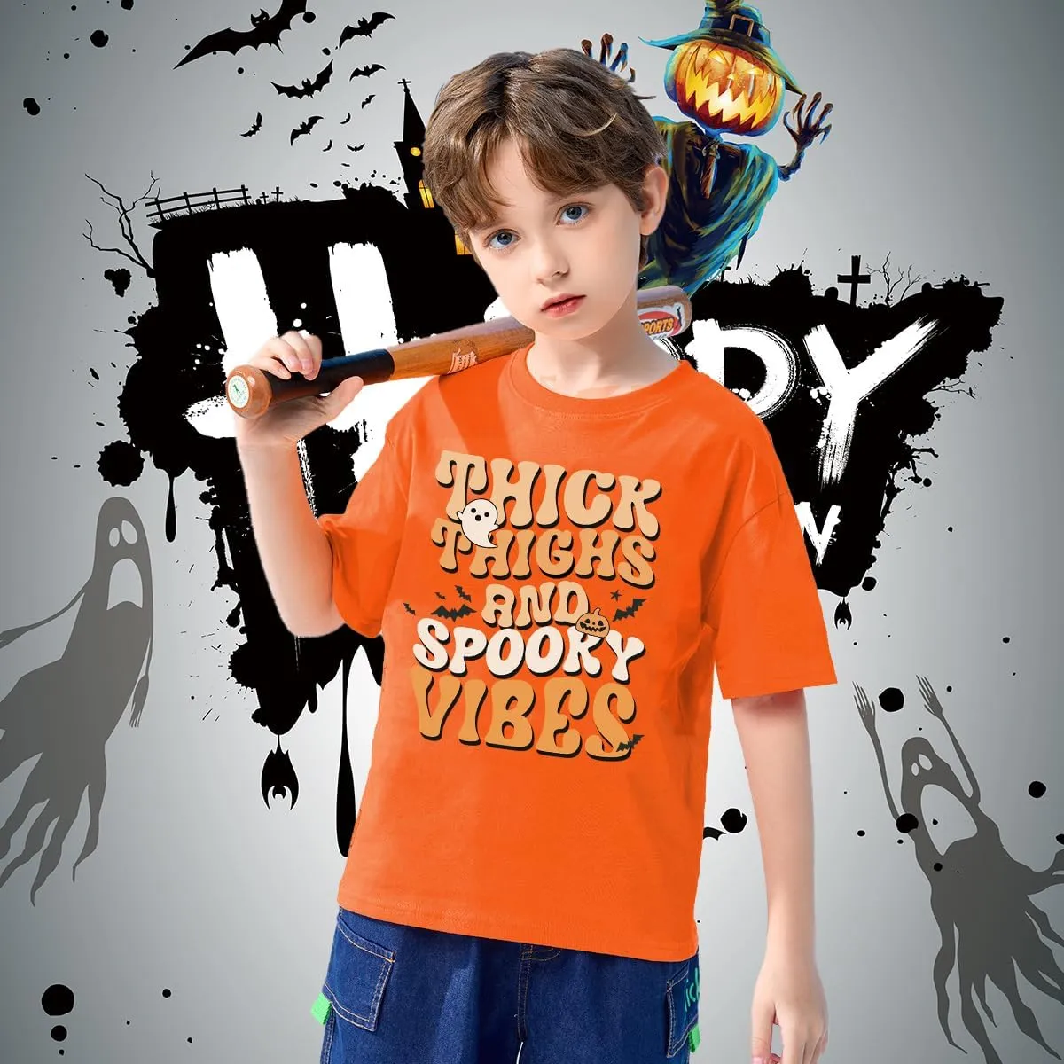 Toddler Boys Girls Halloween Shirt Skeleton Ghost T-Shirts Boo Tees Spooky Tops Short Sleeve 2-12 Years