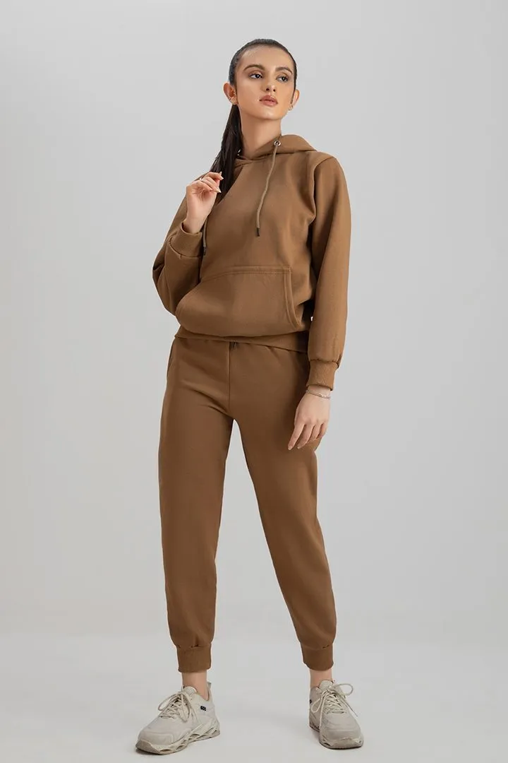 Tracksuit camel Brown Crop Style with warm hoodie and pants