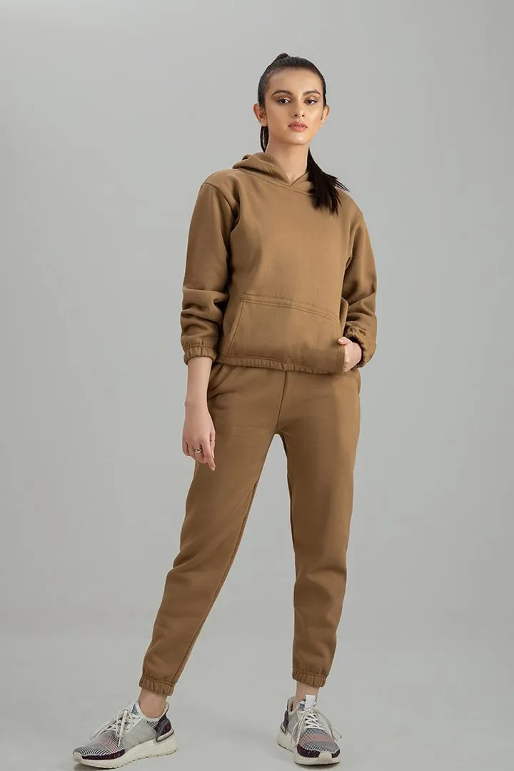 Tracksuit camel Brown Crop Style with warm hoodie and pants