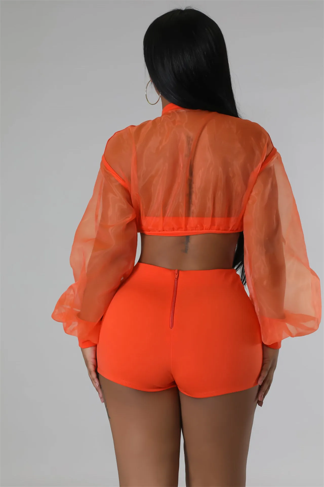 Transparent Mesh Crop Top Ladies Short Set
