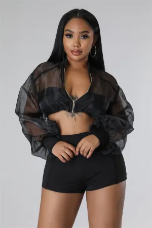 Transparent Mesh Crop Top Ladies Short Set