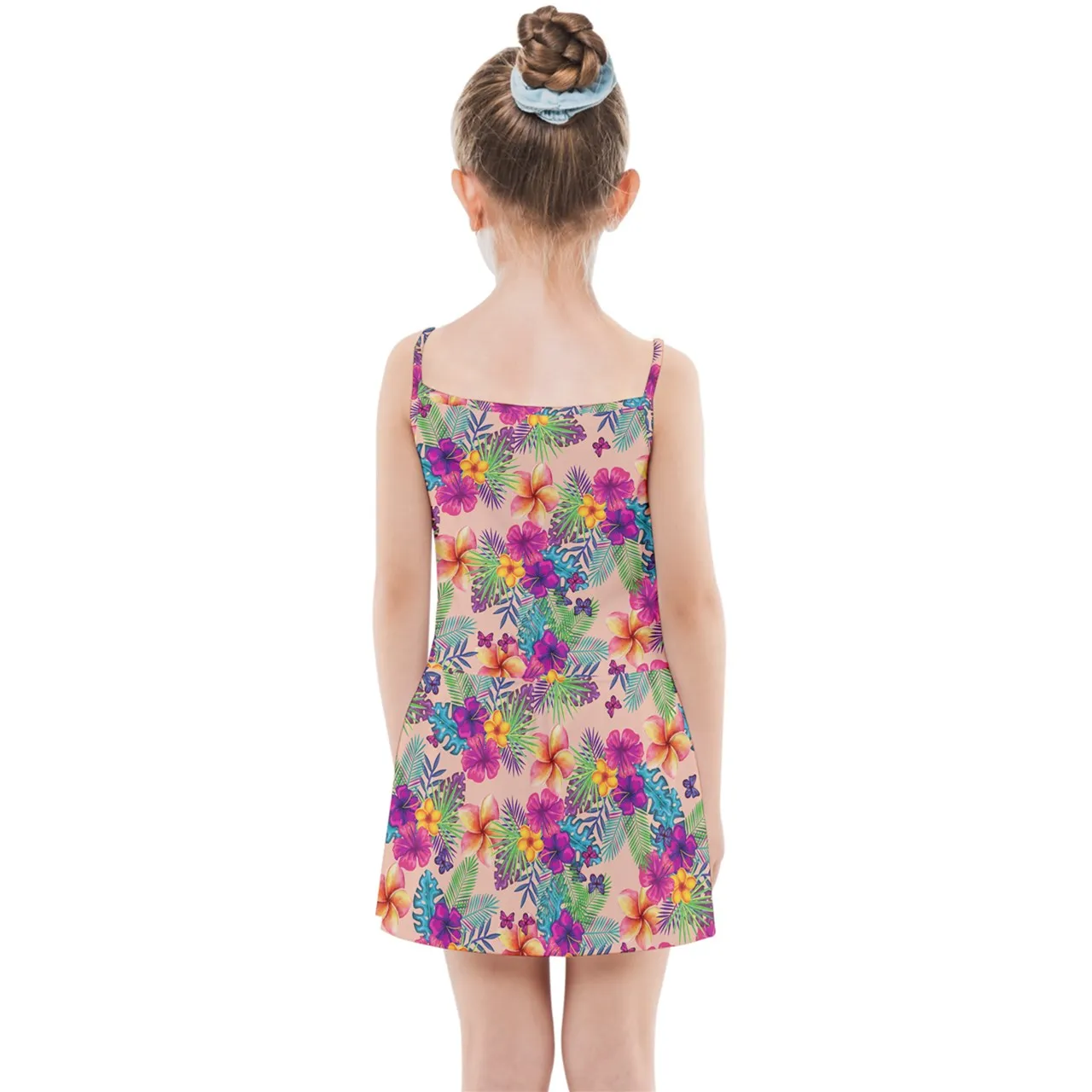 Tropical Peach Floral Girls' Summer Sun Dress