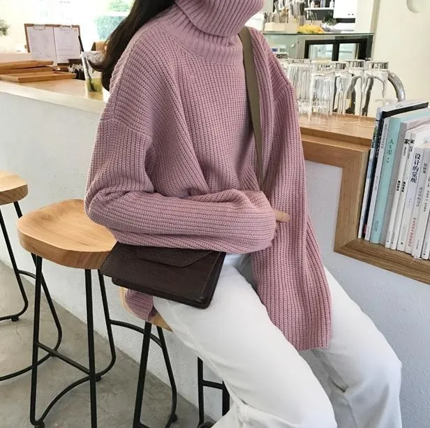 Turtle Neck Knit Long Sleeve Cozy Warm Sweater