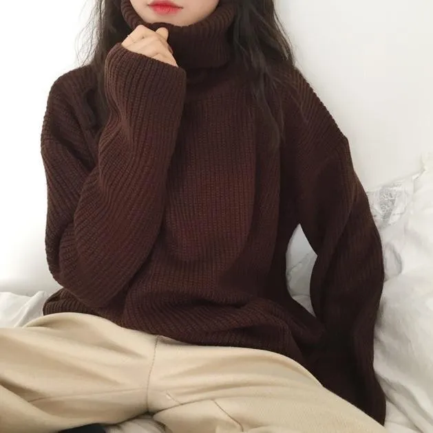 Turtle Neck Knit Long Sleeve Cozy Warm Sweater