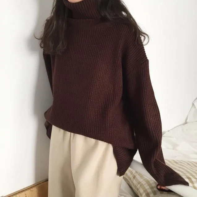 Turtle Neck Knit Long Sleeve Cozy Warm Sweater