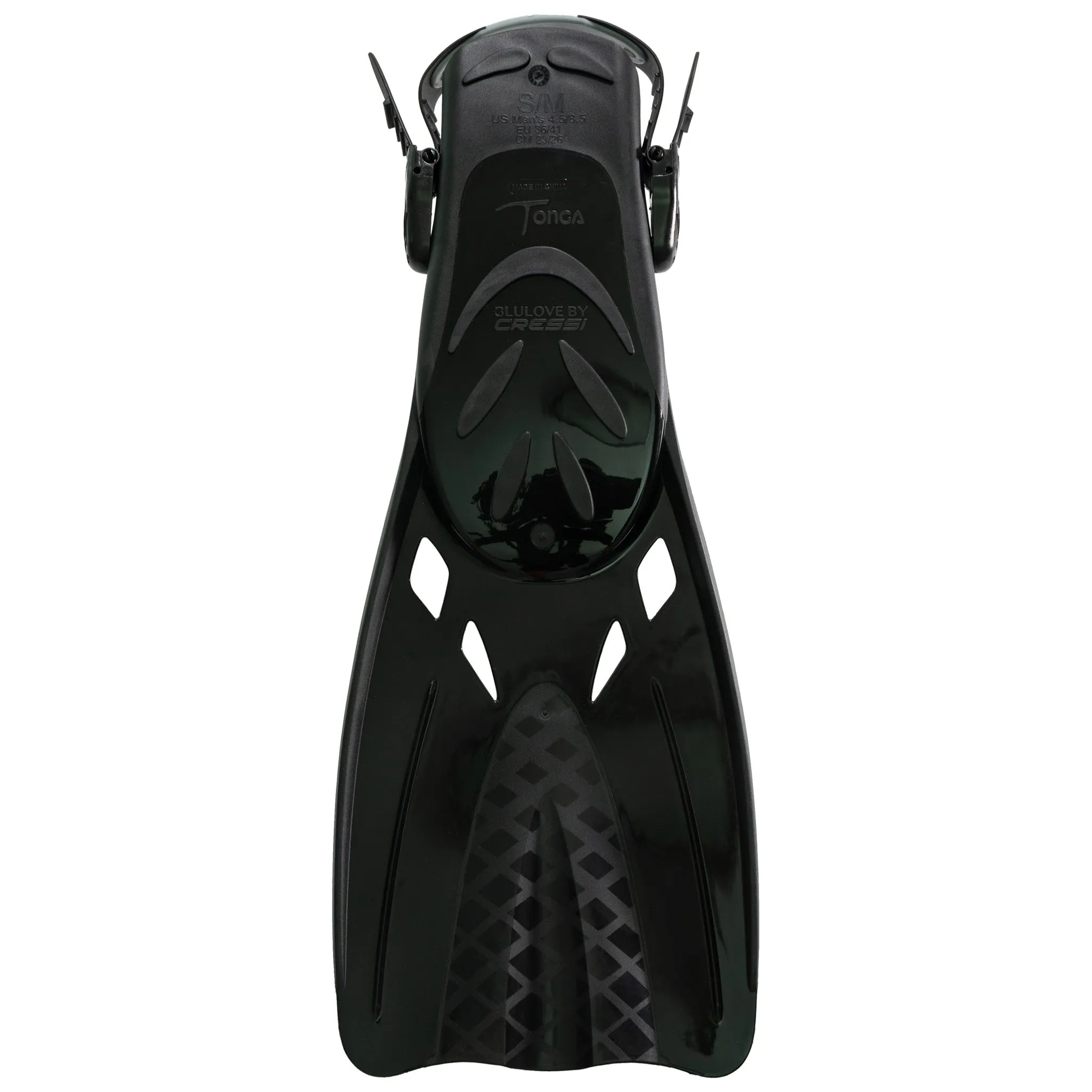 Used Cressi Tonga Short Open Heel Fins - Black/Black - Large/X-Large - US M:9-13 / W:10-14