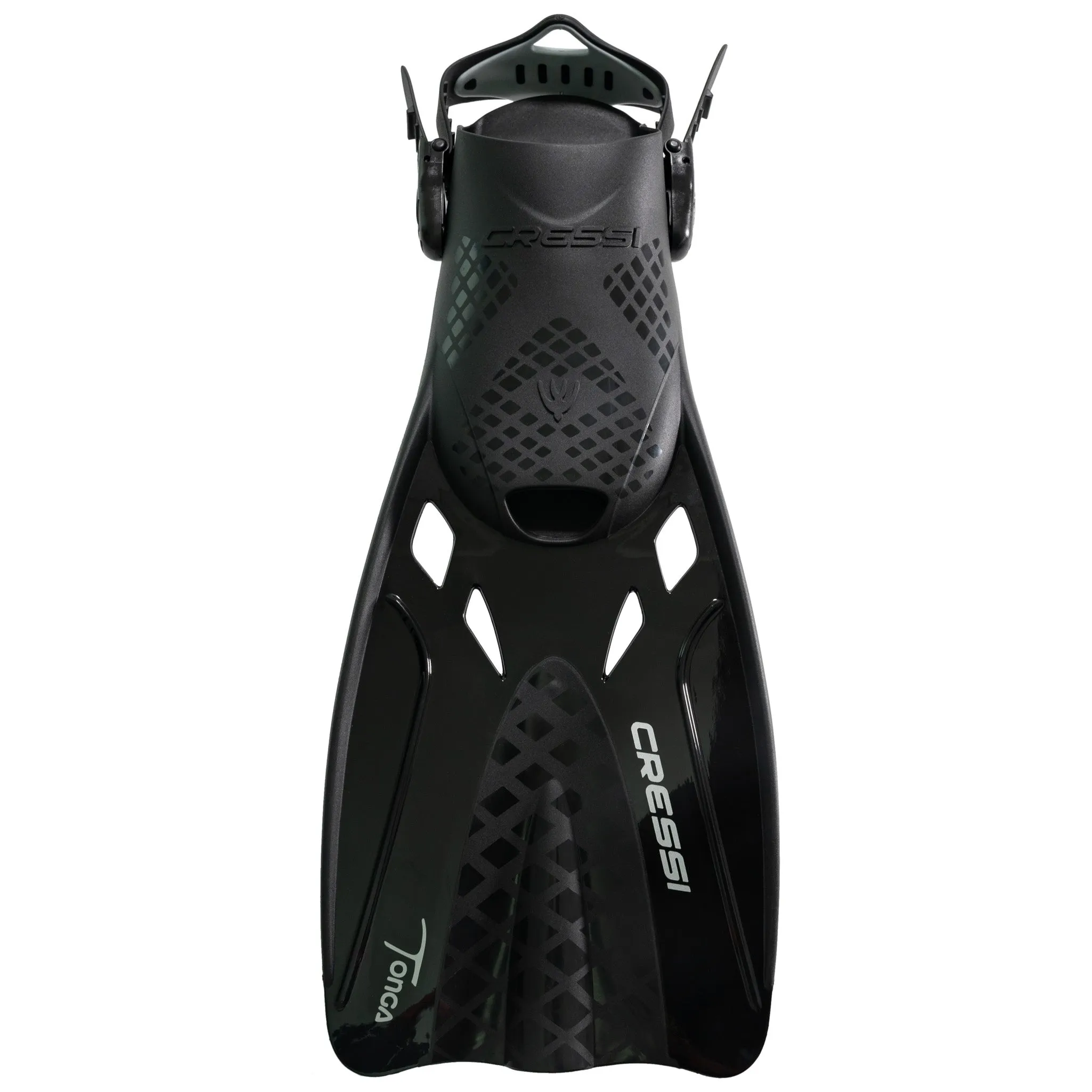 Used Cressi Tonga Short Open Heel Fins - Black/Black - Large/X-Large - US M:9-13 / W:10-14