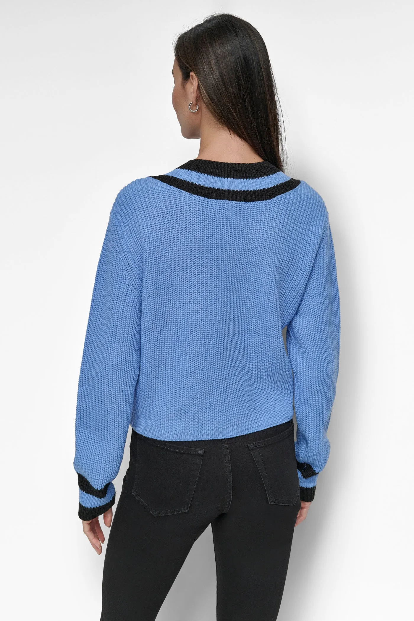 VARSITY V NECK RELAXED SWEATER