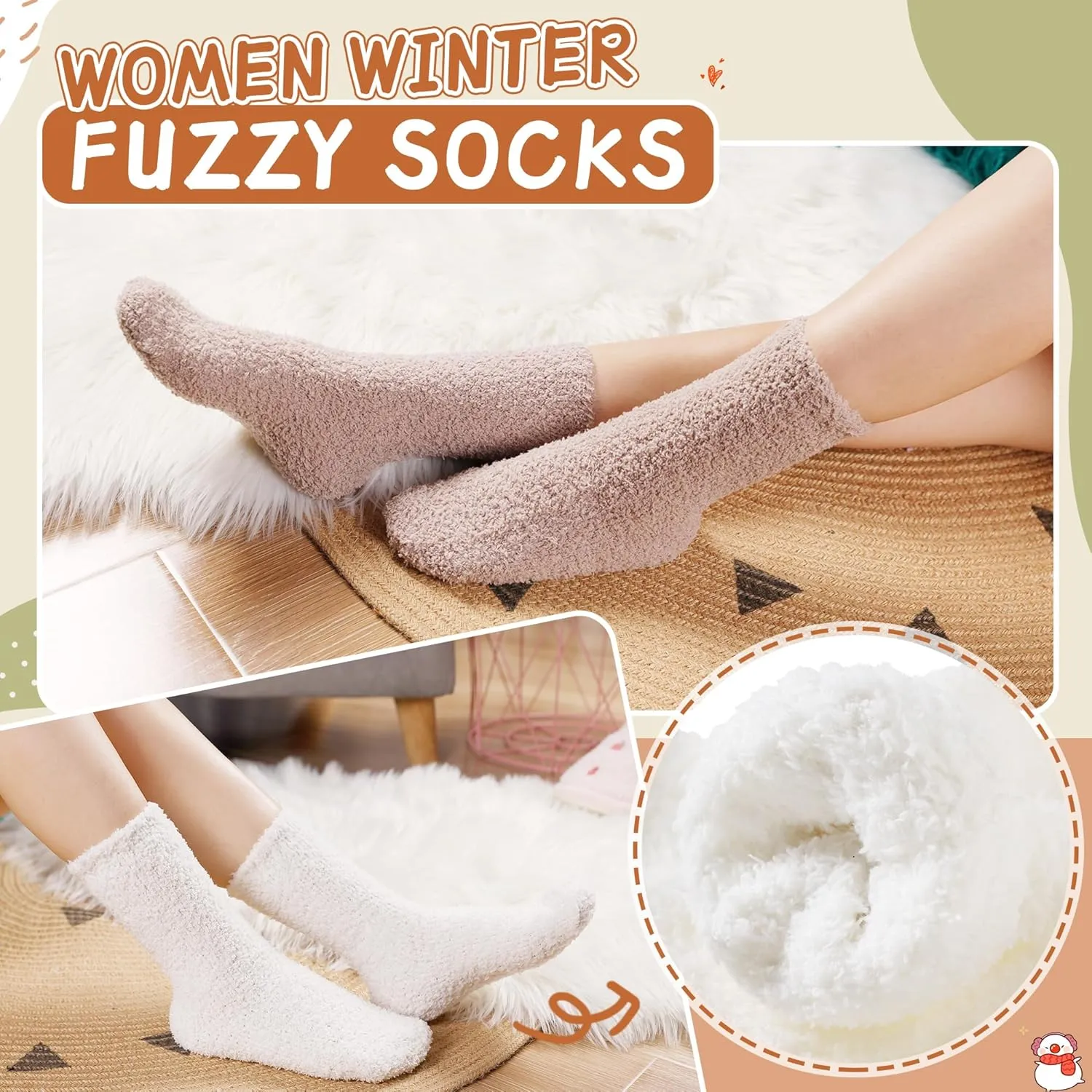 Velice Womens Fuzzy Socks Soft Cozy Fluffy Slipper Socks Winter Warm Plush Sleeping Christmas Socks 5 Pairs