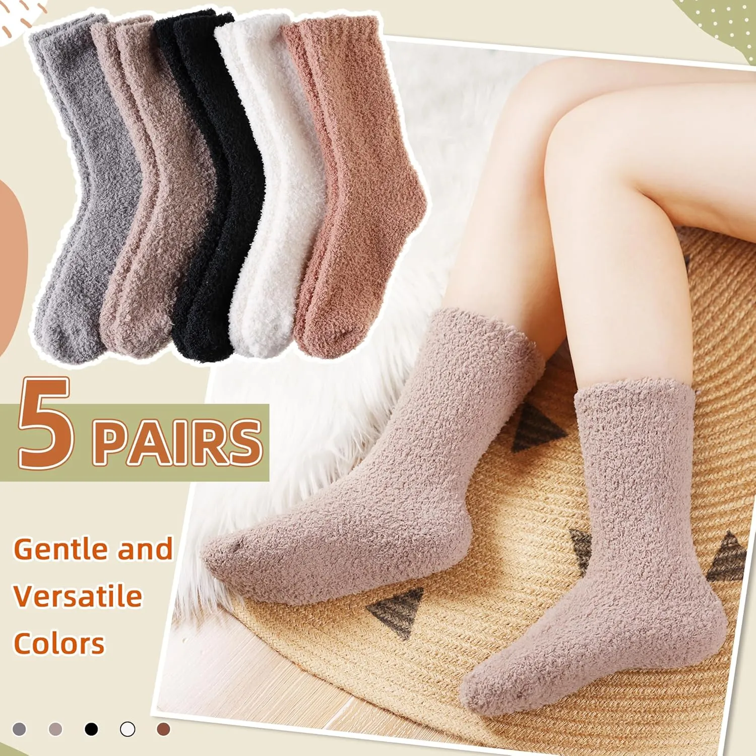 Velice Womens Fuzzy Socks Soft Cozy Fluffy Slipper Socks Winter Warm Plush Sleeping Christmas Socks 5 Pairs