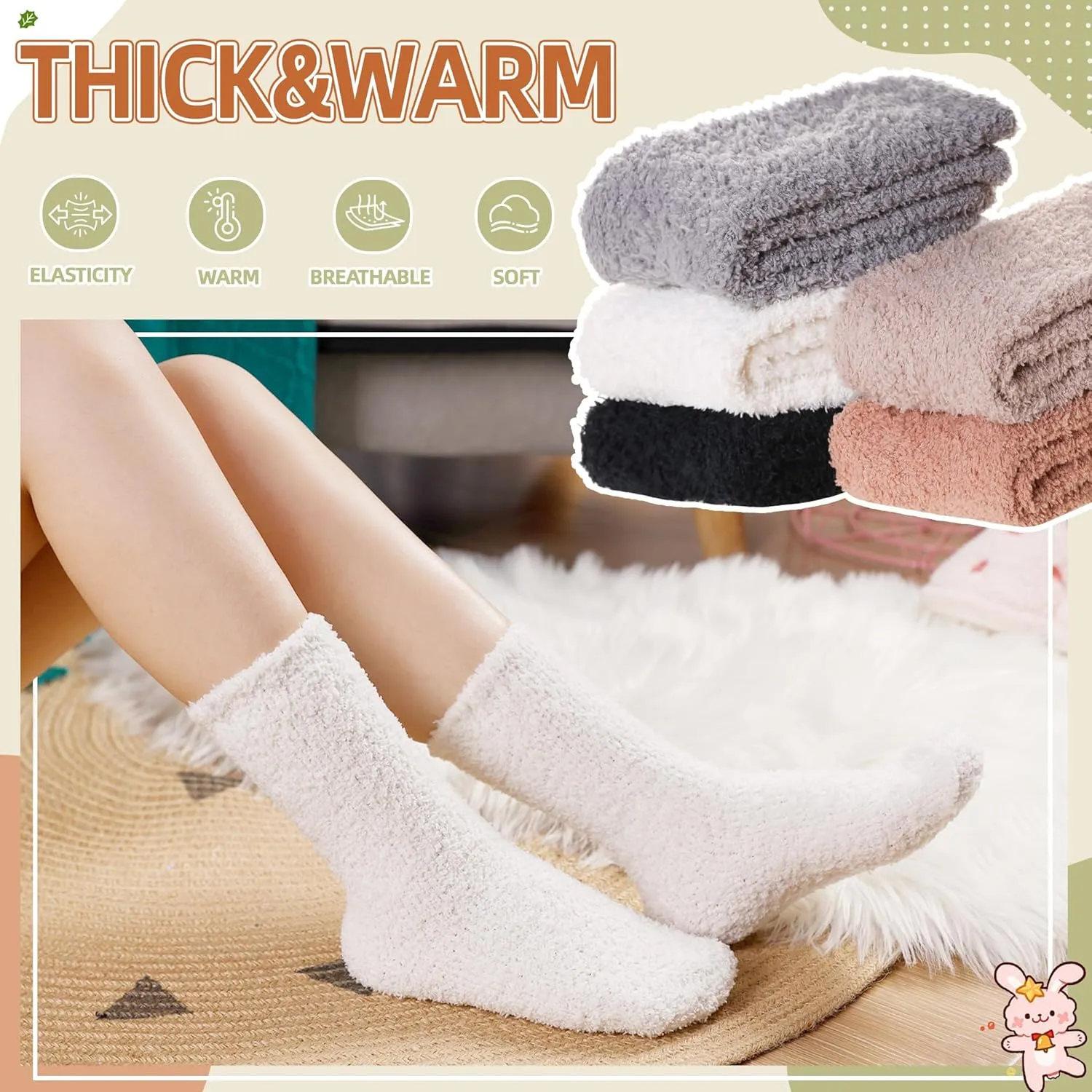 Velice Womens Fuzzy Socks Soft Cozy Fluffy Slipper Socks Winter Warm Plush Sleeping Christmas Socks 5 Pairs