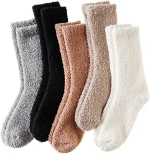 Velice Womens Fuzzy Socks Soft Cozy Fluffy Slipper Socks Winter Warm Plush Sleeping Christmas Socks 5 Pairs