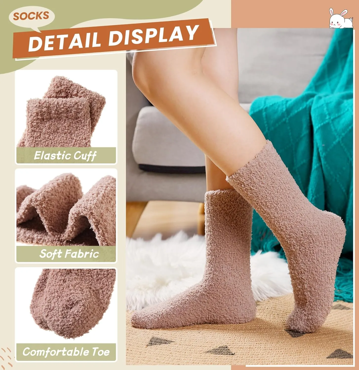 Velice Womens Fuzzy Socks Soft Cozy Fluffy Slipper Socks Winter Warm Plush Sleeping Christmas Socks 5 Pairs