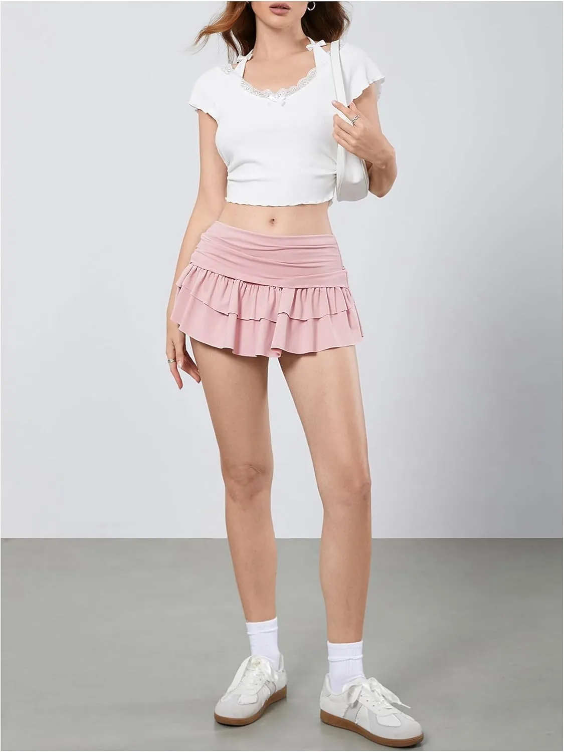 Verdusa Women's Ruffle Layered Mini Skirts Y2K Flared Flowy Short Skirt
