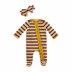 Warm Striped Sleeper & Headband Set