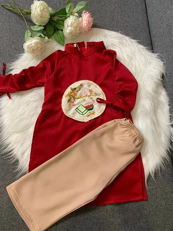 Wedding Ao Dai Red Girl String Sleeve Ao Dai Dress