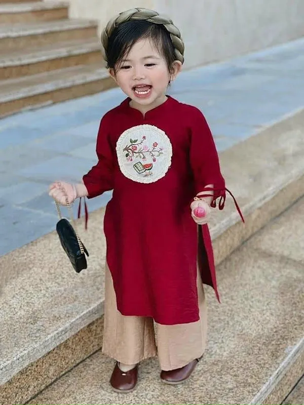 Wedding Ao Dai Red Girl String Sleeve Ao Dai Dress