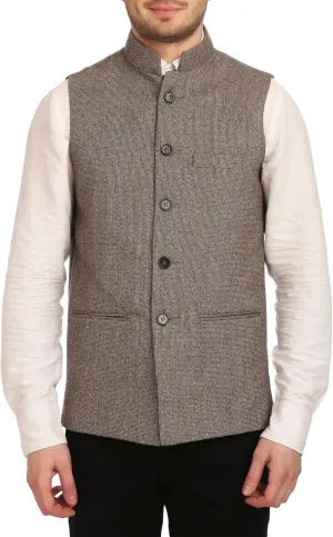 WINTAGE Men's Tweed Bandhgala Festive Nehru Jacket Waistcoat -7 Colors