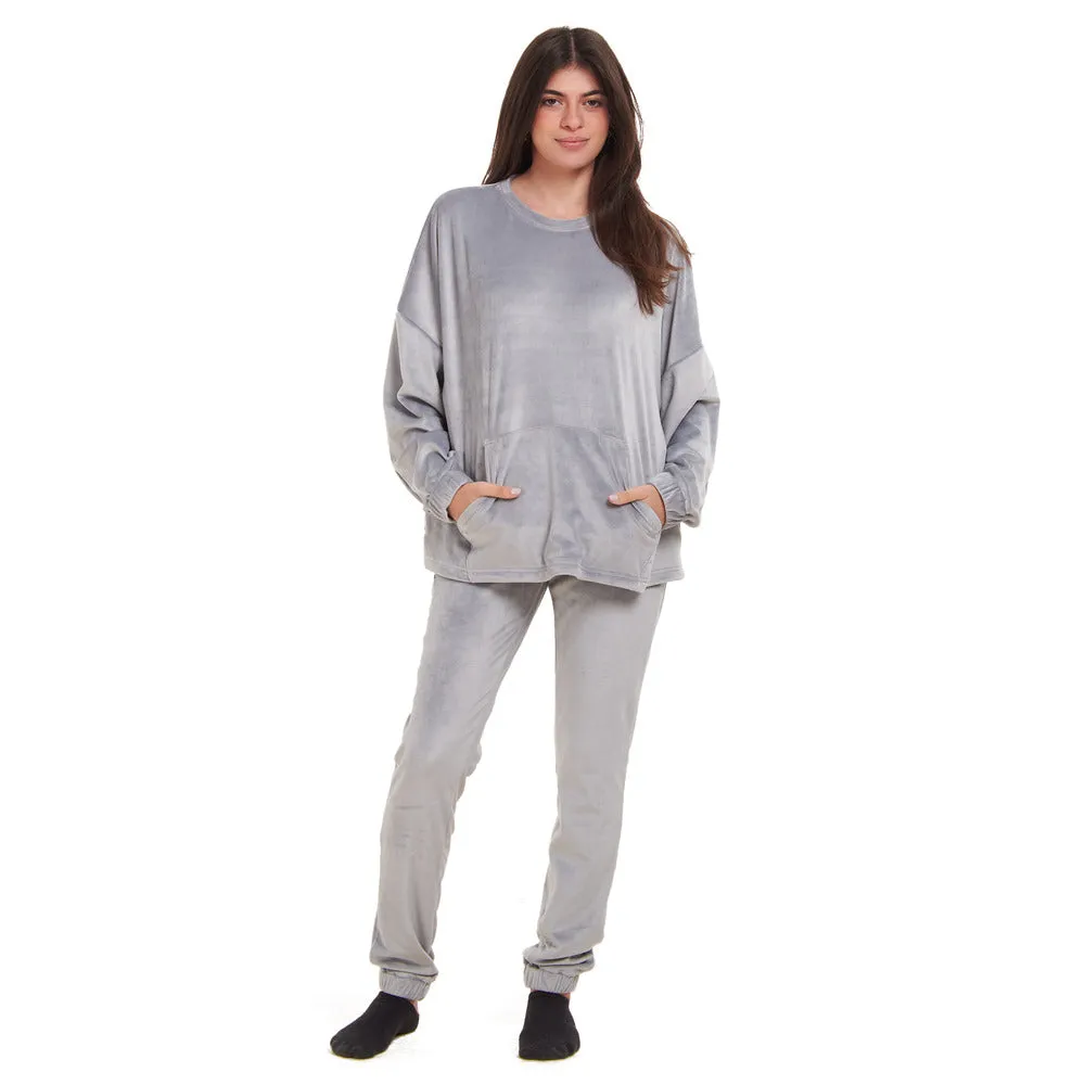 Women Winter Pajama Set Light Grey Sweatshirt   Pants