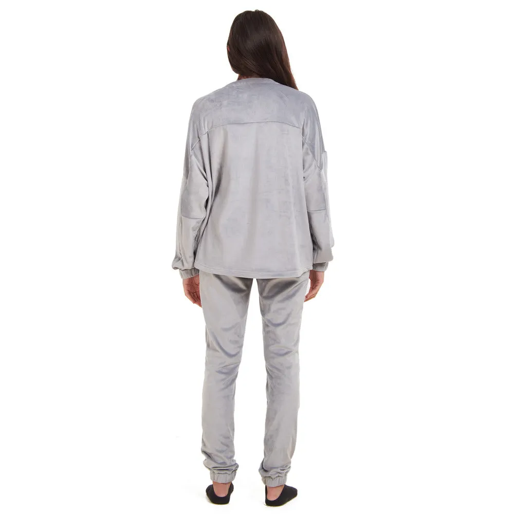 Women Winter Pajama Set Light Grey Sweatshirt   Pants