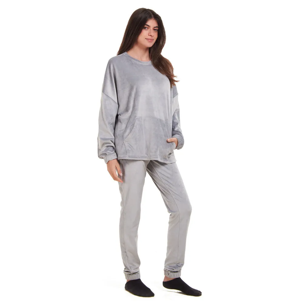 Women Winter Pajama Set Light Grey Sweatshirt   Pants