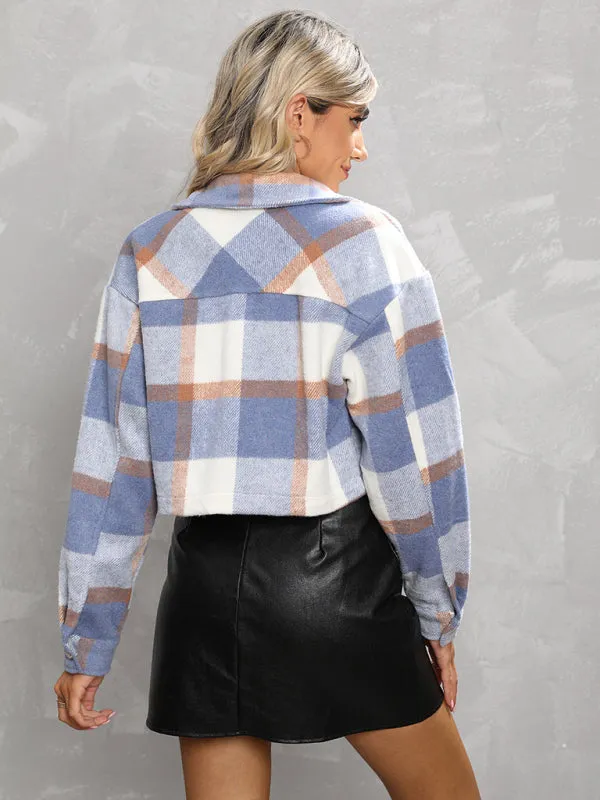Women's Plaid Print Shirt Jacket