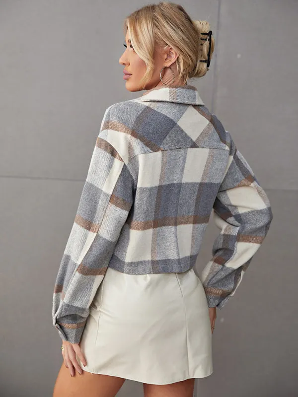 Women's Plaid Print Shirt Jacket