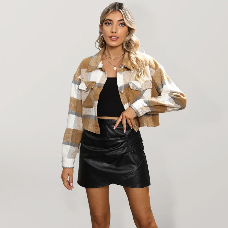 Women's Plaid Print Shirt Jacket