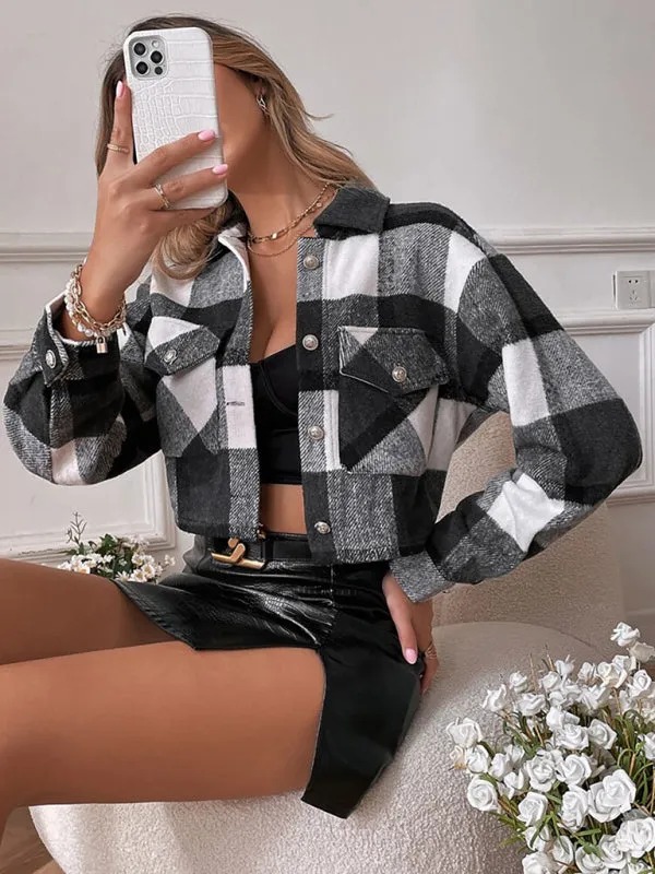 Women's Plaid Print Shirt Jacket
