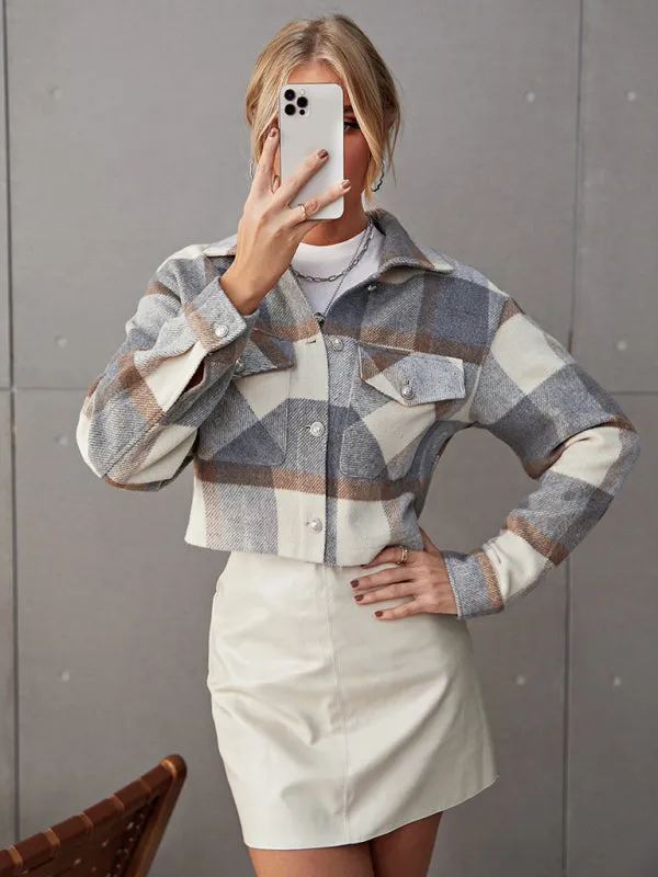Women's Plaid Print Shirt Jacket
