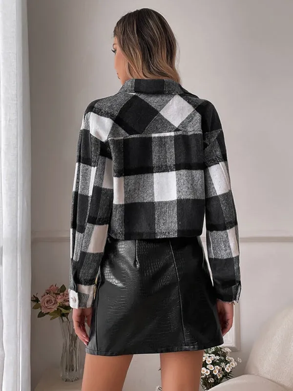 Women's Plaid Print Shirt Jacket