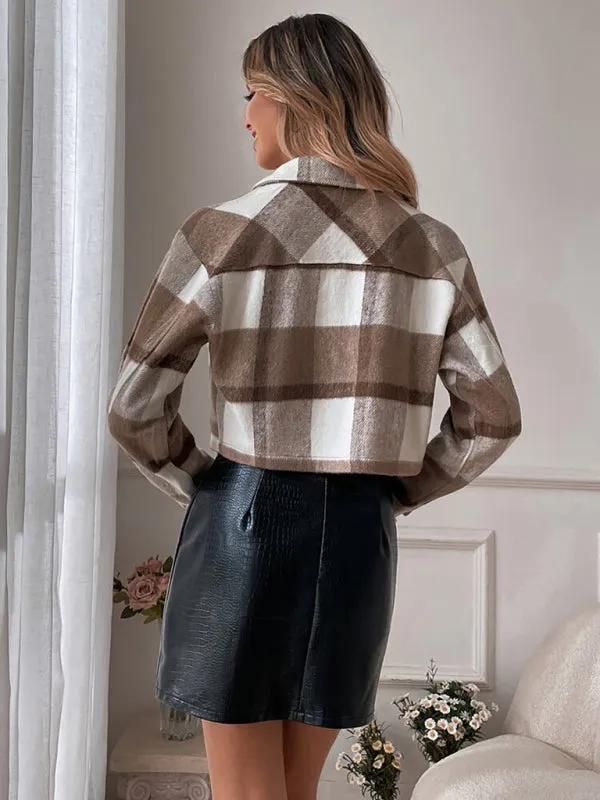 Women's Plaid Print Shirt Jacket