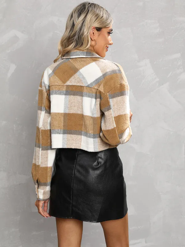 Women's Plaid Print Shirt Jacket