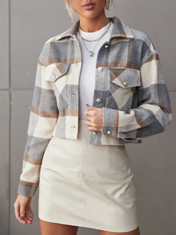 Women's Plaid Print Shirt Jacket